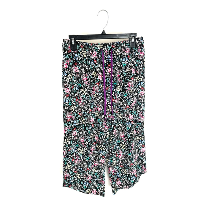 Black Floral Printed Cropped Pajama Pants – Size 4-6