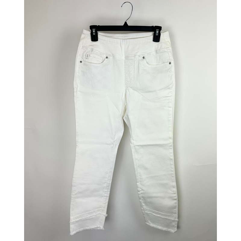 Cloud White Stretch Frayed Pants – Size 6