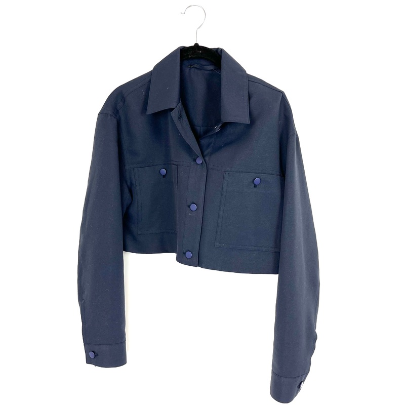 Dark Blue Cropped Button Down Top – Size 6/8