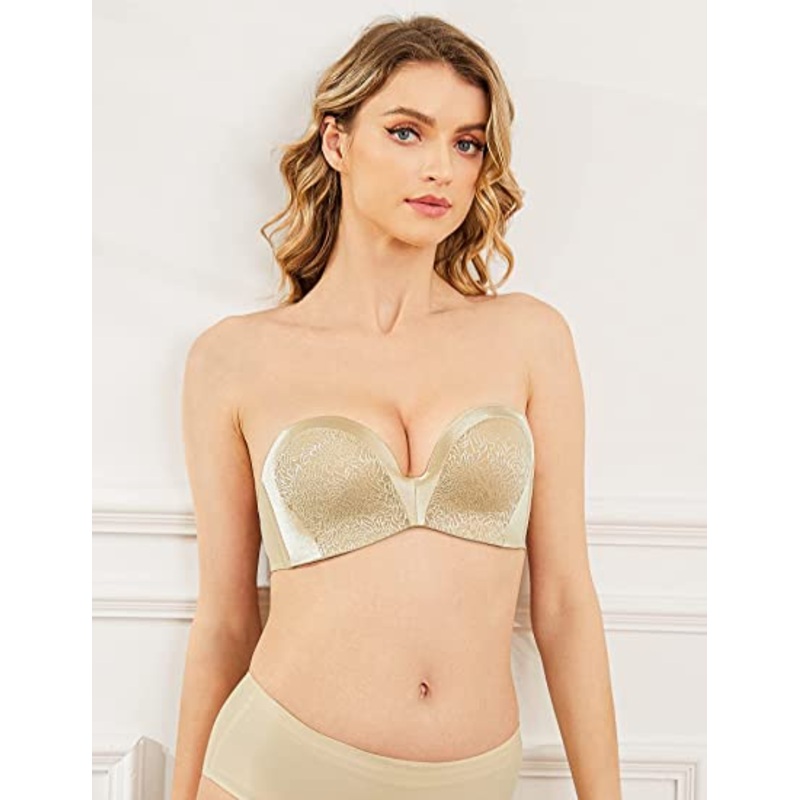 Strapless Bra Push Up Plunge Wireless Padded Multiway Contour Dark Nude 32B/70B