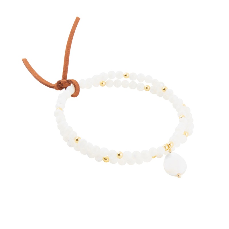 White Mother of Pearl Stretch Golden Bracelet