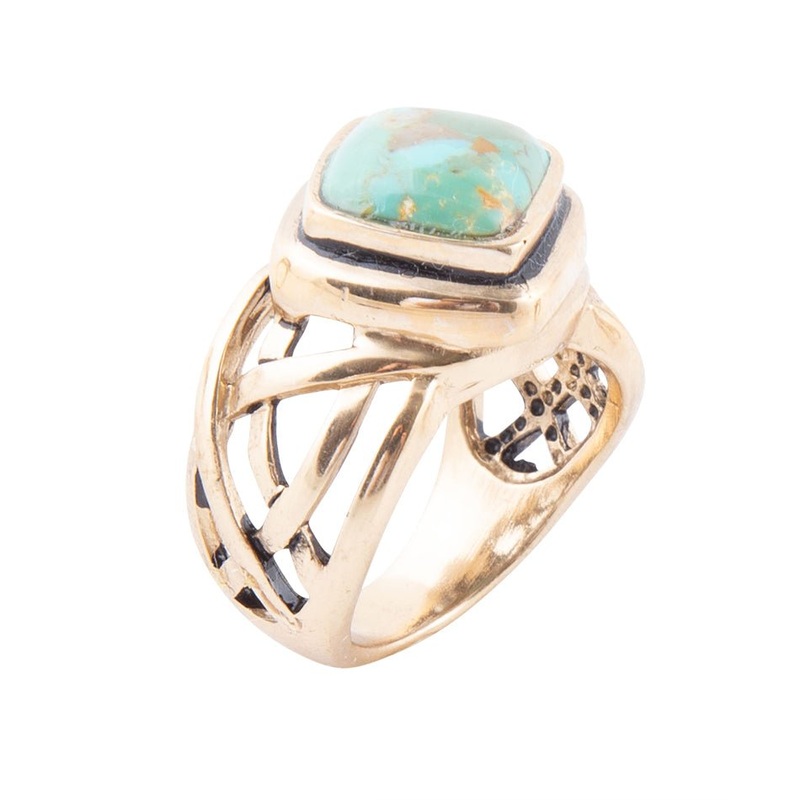 Blue Turquoise and Golden Bronze Cut Out Ring 6