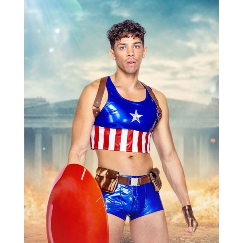 Hunky American Hero Costume Blue/Red/Brown Small