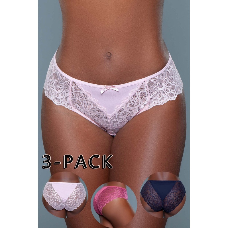 Lotta Charm Brief (3 Pack) Peach/Raspberry/Navy Blue L