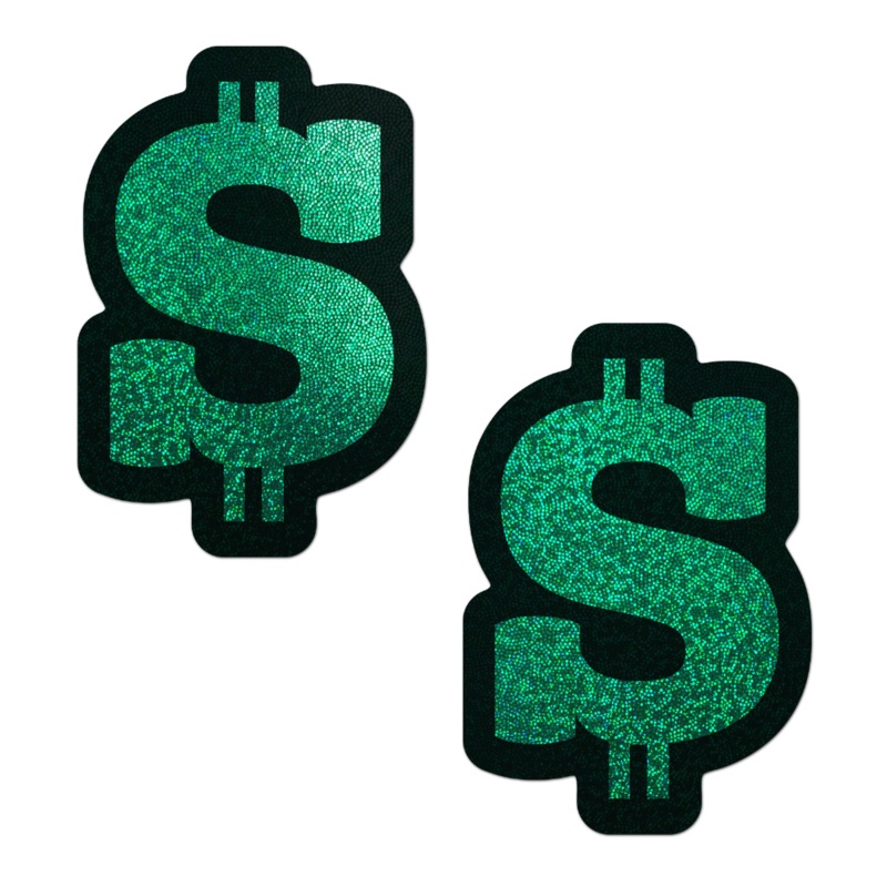 Money: Green Glitter Dollar Sign Nipple Pasties by Pastease Green