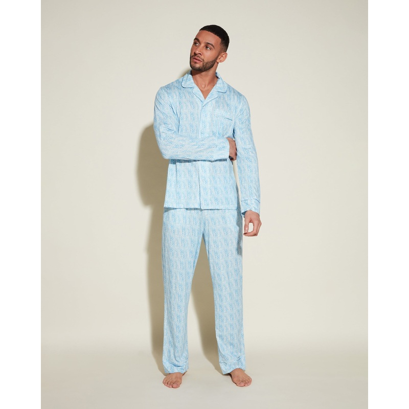 Pigiama Classico Da Uomo Con Top  Maniche Lunghe E Pantaloni India Diamond/ Aasmani Blue S