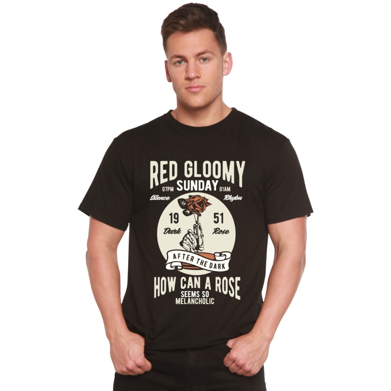 Red Gloomy Spun Bamboo Men’s Bamboo Viscose/Organic Cotton Short Sleeve Graphic T-Shirt Medium Black