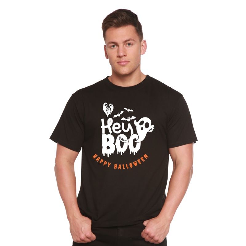 Hey Boo Men’s Bamboo Viscose/Organic Cotton Short Sleeve Graphic T-Shirt Medium Black