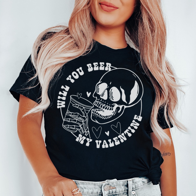 Will You Beer My Valentine Tee Black Heather S