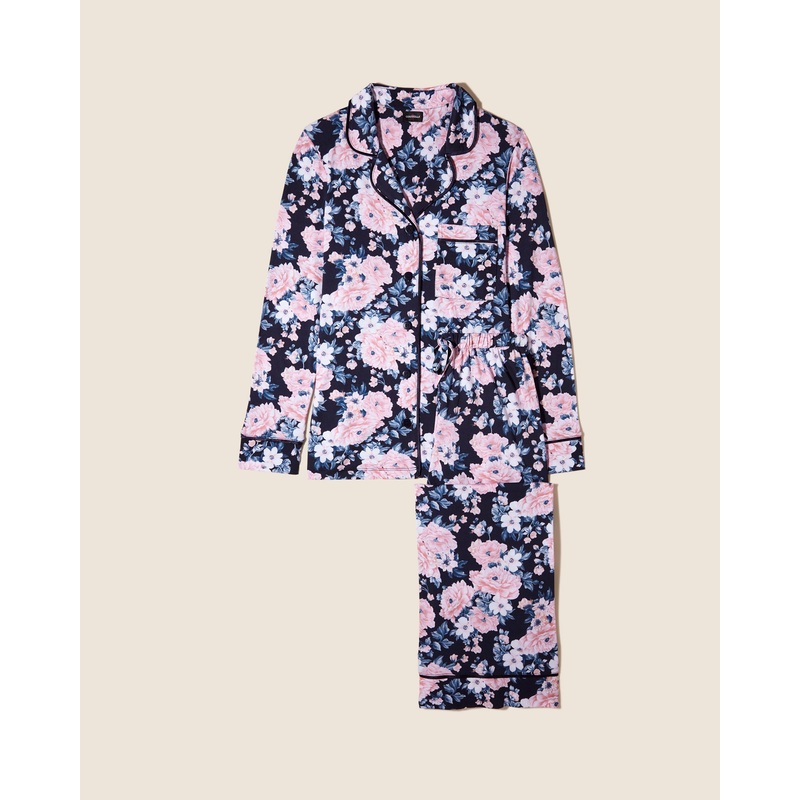 Conjunto De Pijama Petite Estampado Con Camisa De Manga Larga Y Pantalones Navy Oversize Floral/Navy PS