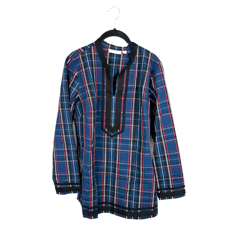 Dark Blue Plaid Blouse – Size 6/8