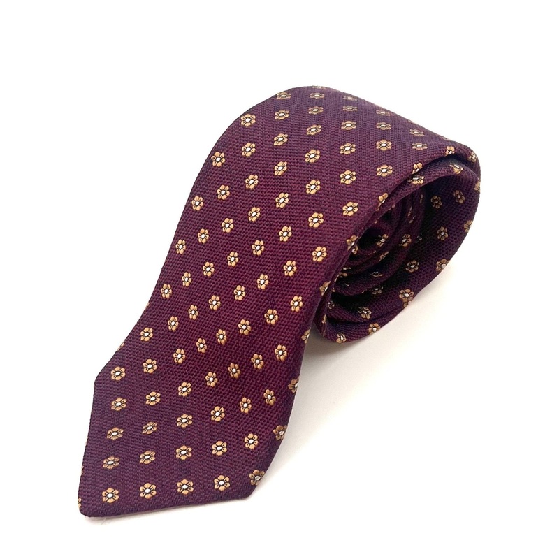 MENS Burgundy Tie With Yellow Flowers