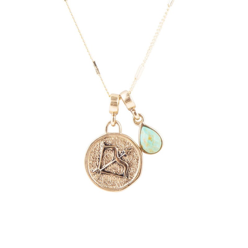 Sagittarius – Zodiac Blue Turquoise Golden Charm Necklace