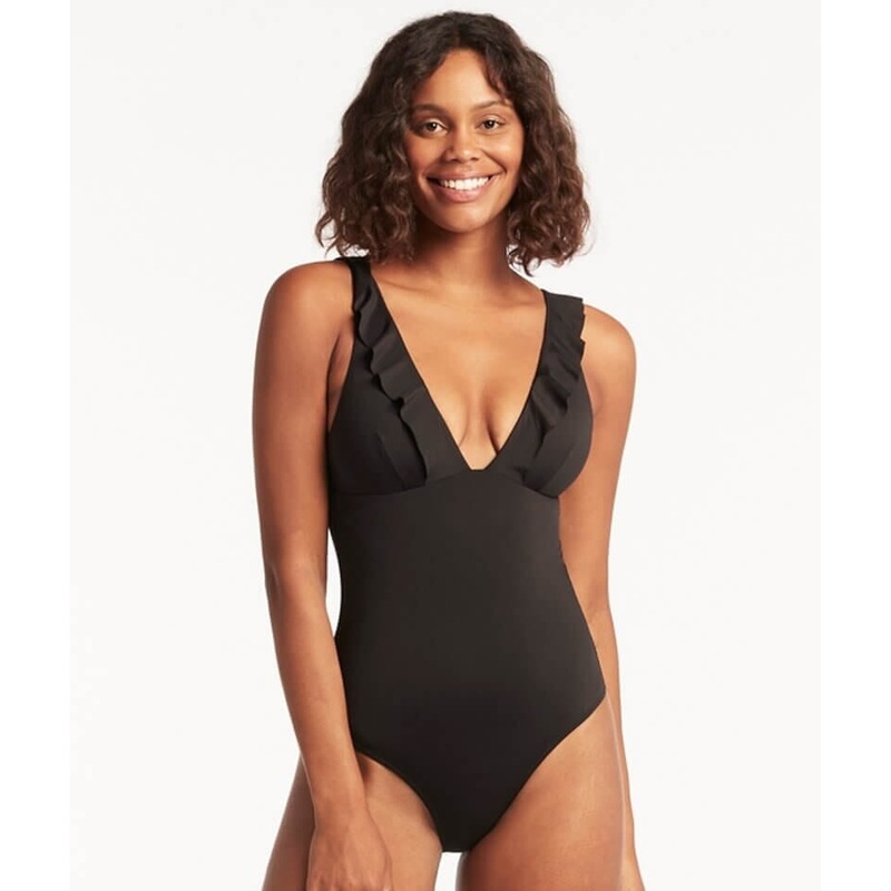 Sea Level Eco Essentials Frill One Piece Swimsuit – Black 4
