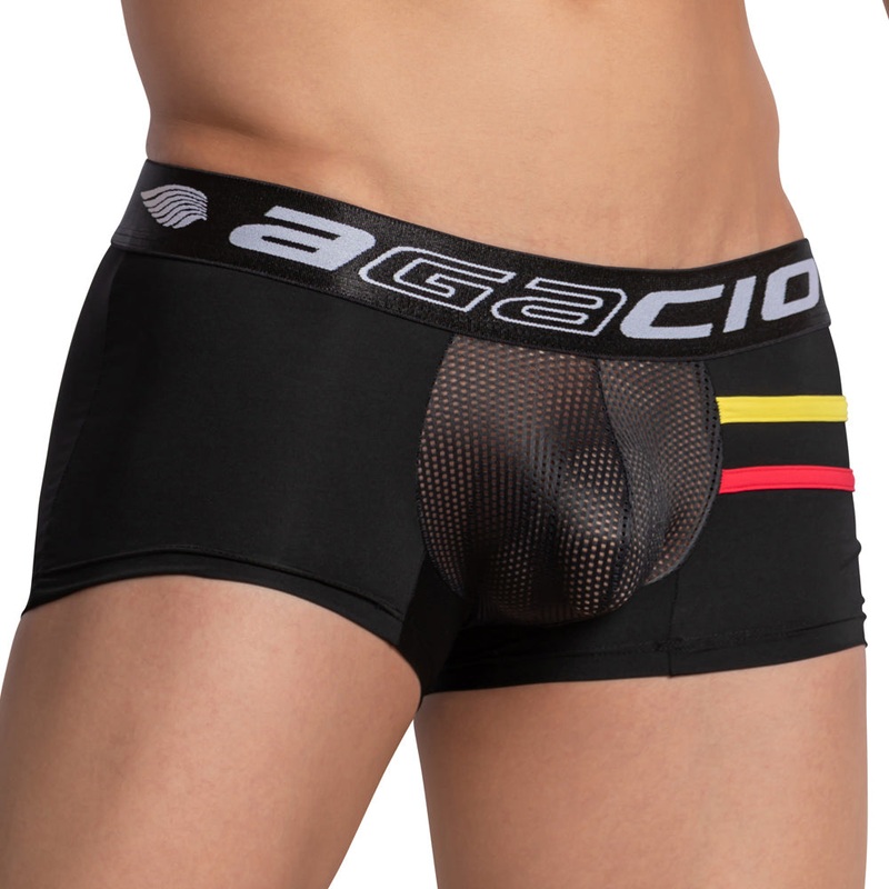 Agacio AGG064 Sheer Piping Boxer Trunk Small Black