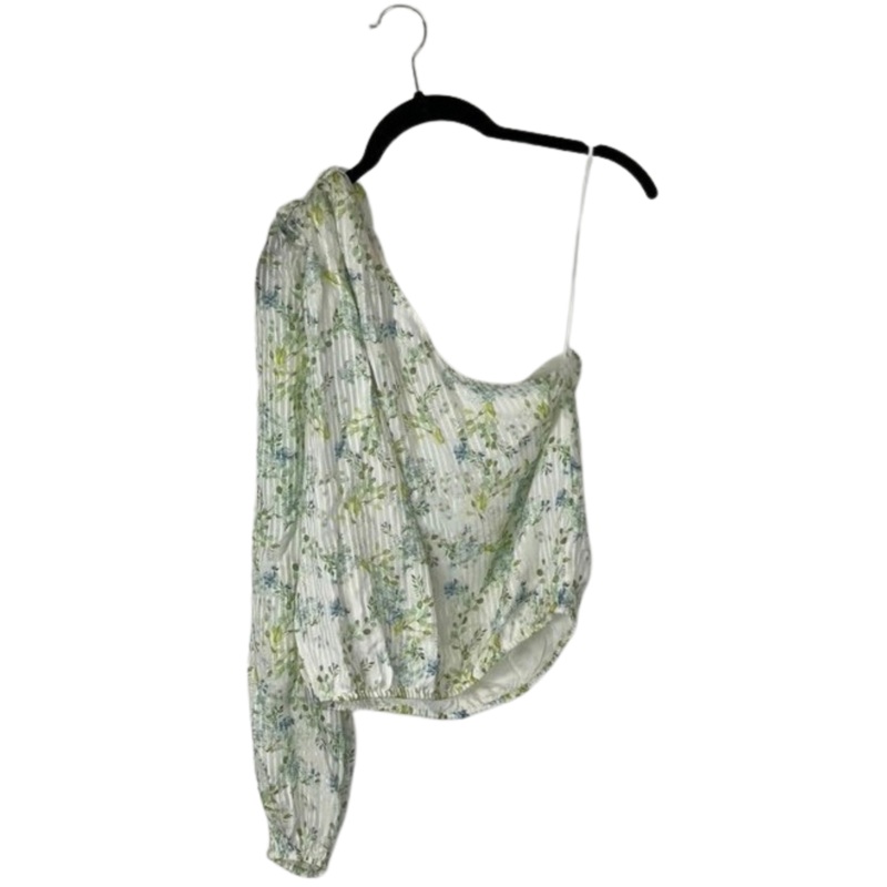 Blue Floral Print One Shoulder Top – Size 6