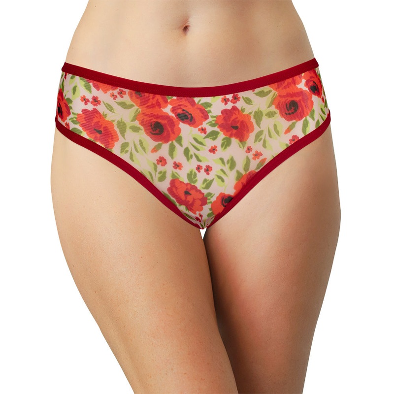 Floral All-Over Mesh Thong XS Red