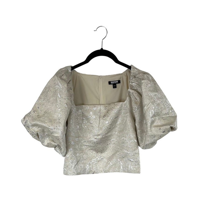 Metallic Jacquard Puff Sleeve Cropped Blouse- Size 00, 0, 10 Size 00