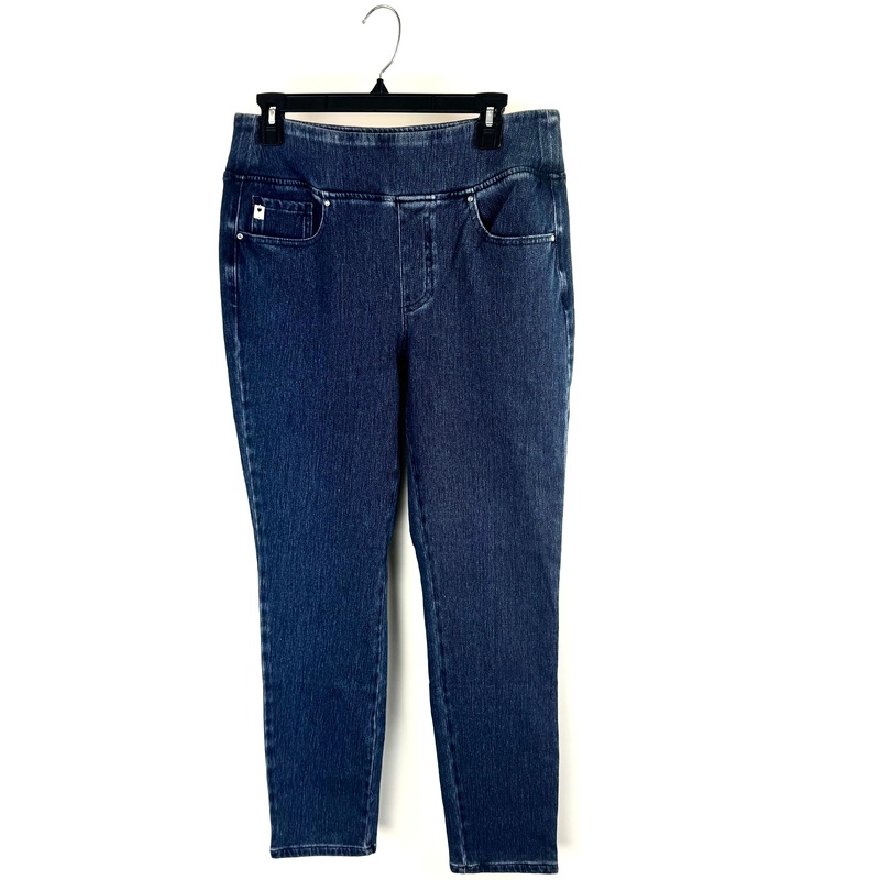 Mid-Rise Indigo Denim Pull-On Skinny Jeans- Size 12