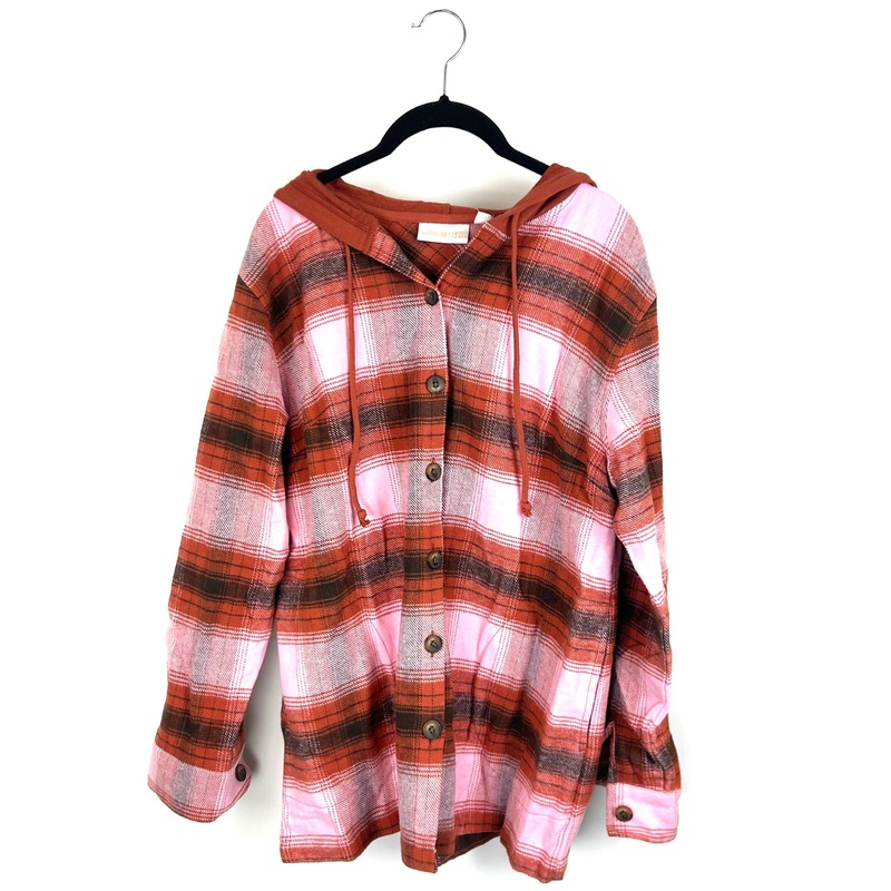 Orange Plaid Hooded Shirt Jacket – Size 6/8
