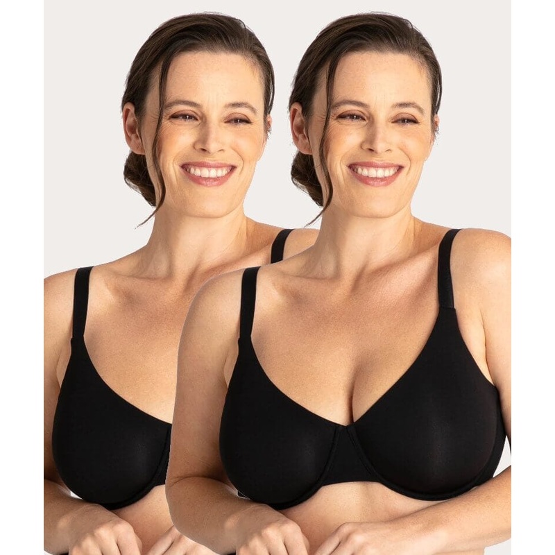Underbliss Invisibliss Moulded Microfibre Underwire Bra 2 Pack – Black 36DDD