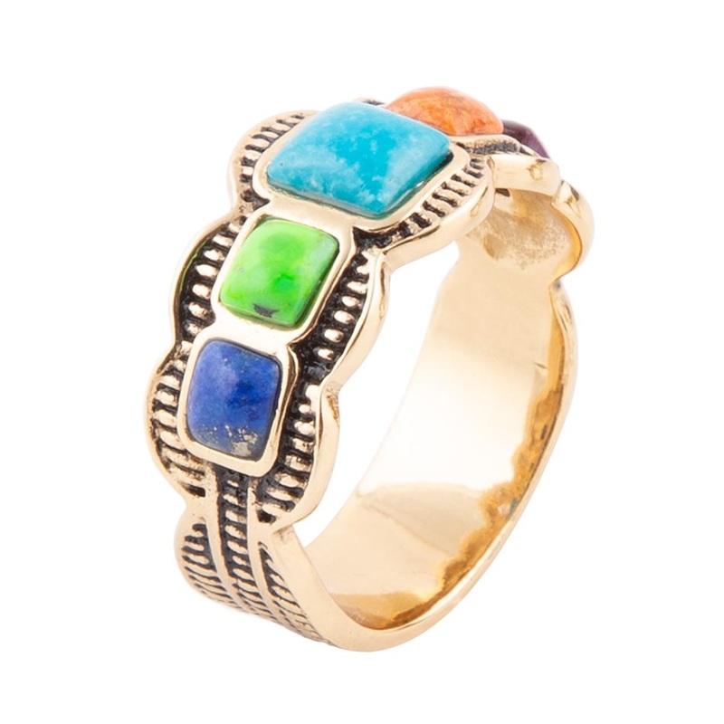 Zion Blue Turquoise Colorful Golden Ring 7