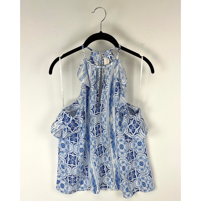 Blue And White Printed Blouse – Size 4-6