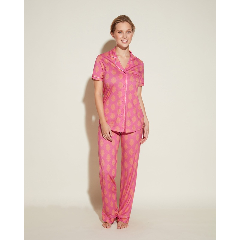 Conjunto De Pijama Con Camisa De Manga Corta Y Pantalones Rani Pink Medallion XS