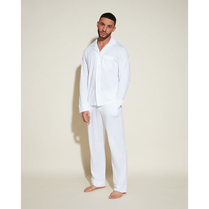 Conjunto De Pijama Para Hombre Clsico Con Camisa De Manga Larga Y Pantalones White/White S