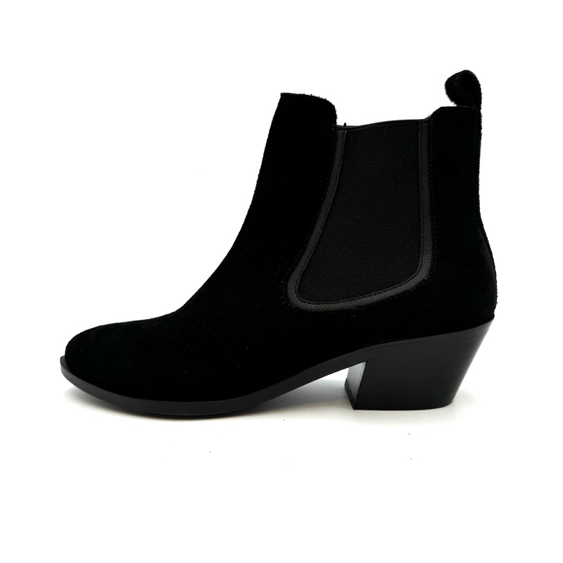 Black Suede Booties With Elastic Panels – Size 7