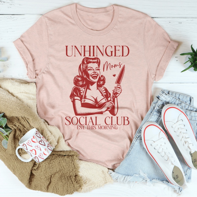 Unhinged Moms Social Club Tee Heather Prism Peach S