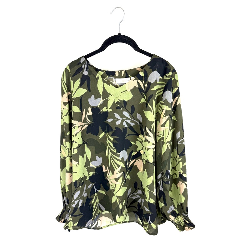 Army Green Leaf Pattern Blouse – Size 6/8