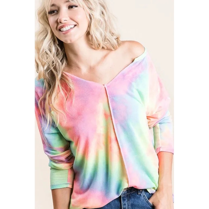 BiBi Long Sleeve Tie-Dye Terry T-Shirt PASTEL TIE DYE S