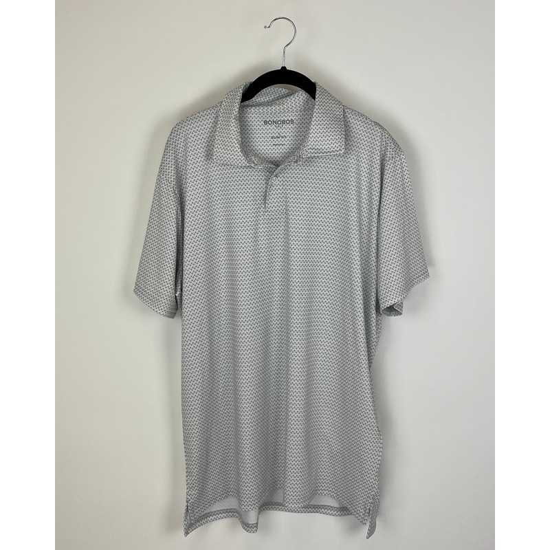 MENS Grey and White Box Pattern Golf Shirt – Slim Fit Large