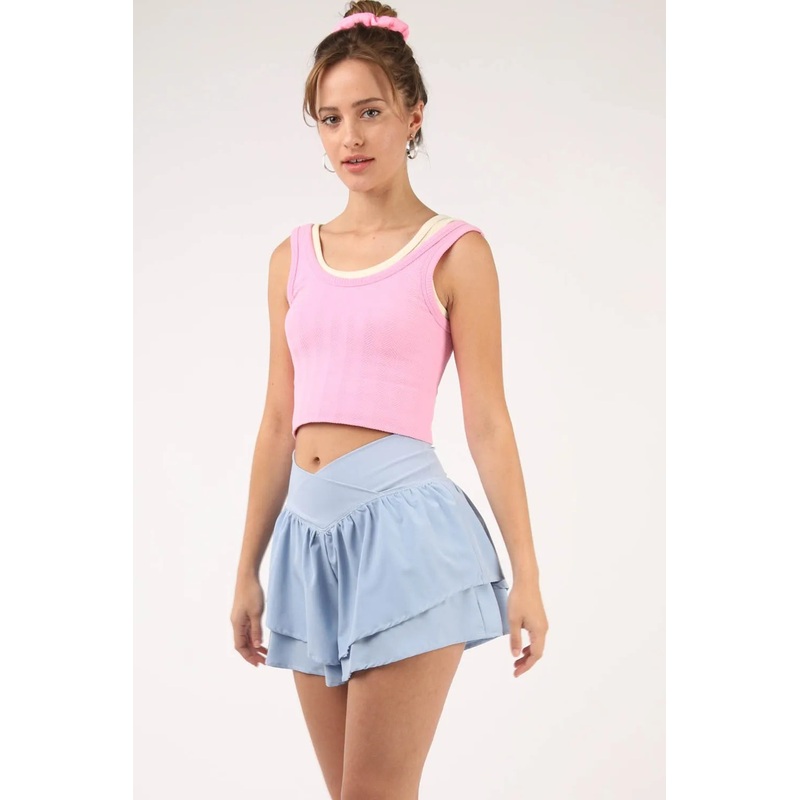 VERY J V-Shaped High Waist Layered Active Shorts Sky S
