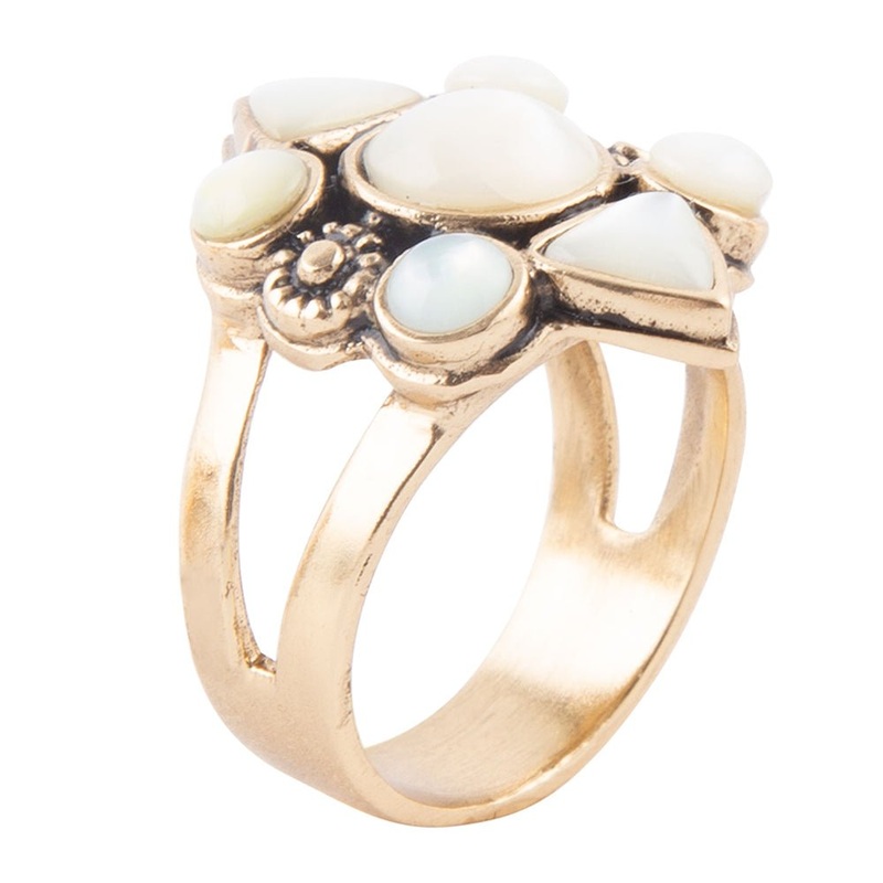 White Mother of Pearl Golden Statement Ring 6