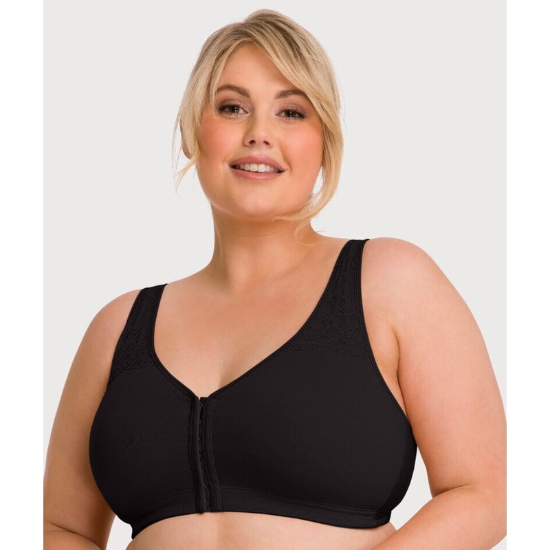 Ava & Audrey Hannah Cotton Wire-Free Front Opening Bra – Black 36DDD