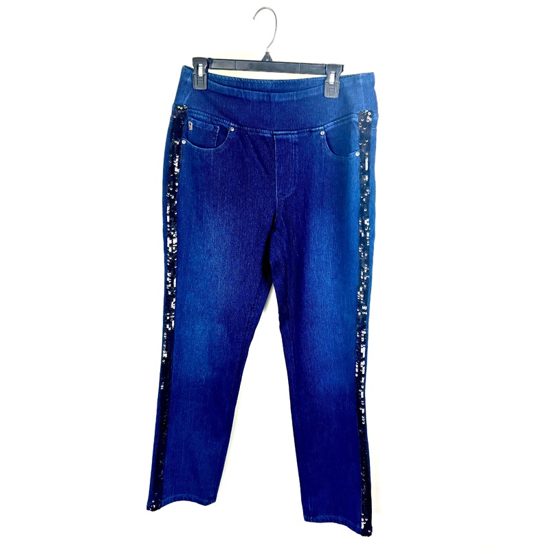 Indigo Jeans with Black Sequin Side Stripe- Size 12