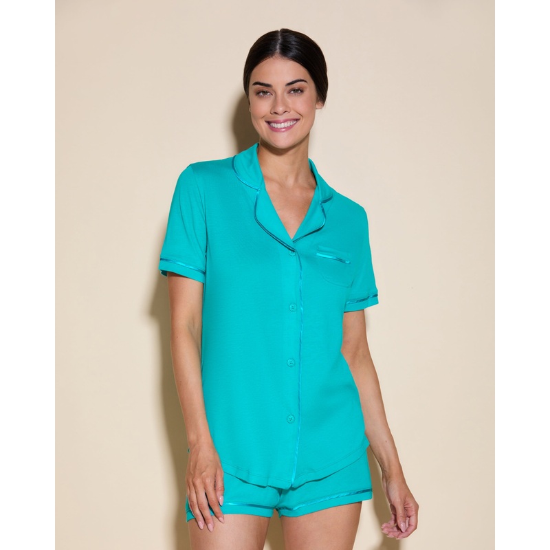 Short Sleeve Top & Boxer Pajama Set Andaman Sea/Andaman Sea XS