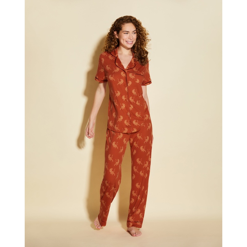 Short Sleeve Top & Pant Pajama Set Sahara Tiger XS