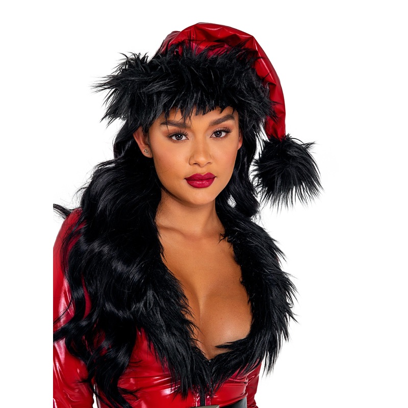 Vinyl & Faux Fur Santa Hat One Size Black/White