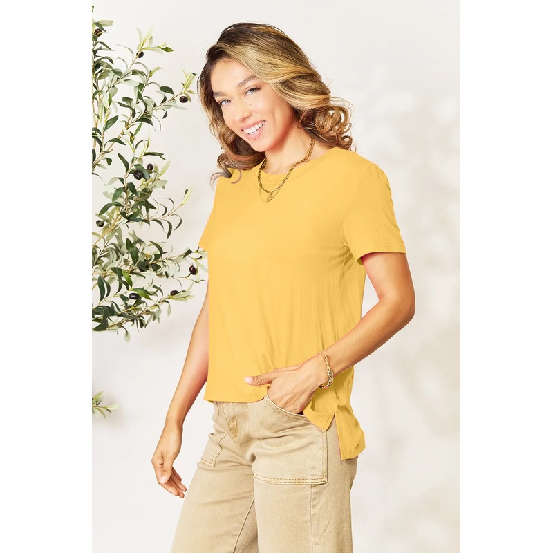 Basic Bae Bamboo Full Size  Round Neck Short Sleeve T-Shirt Plus Size Yellow S