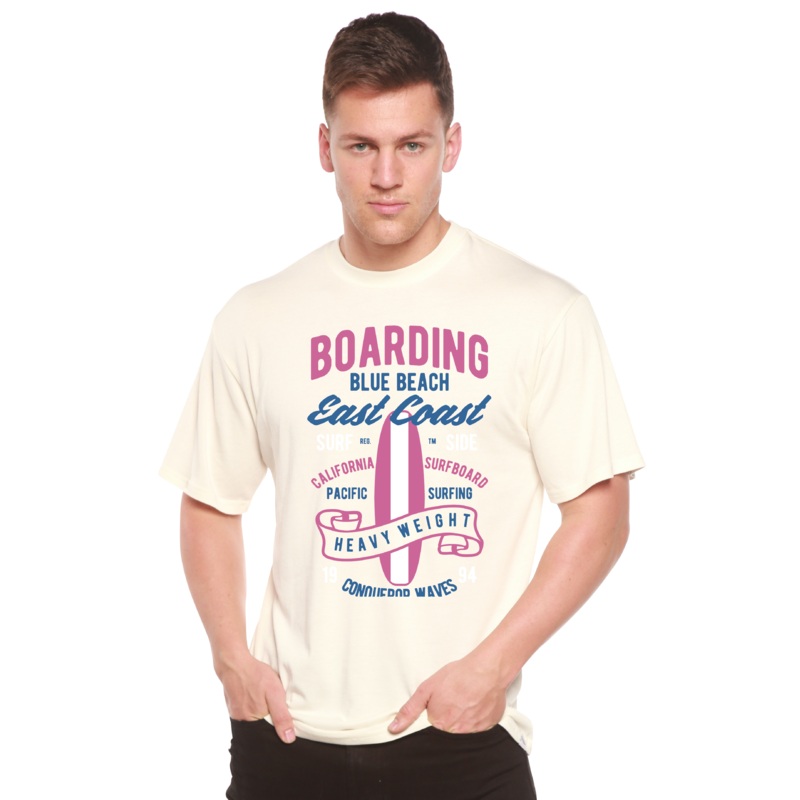 Boarding Blue Beach Men’s Bamboo Viscose/Organic Cotton Short Sleeve Graphic T-Shirt Medium Black