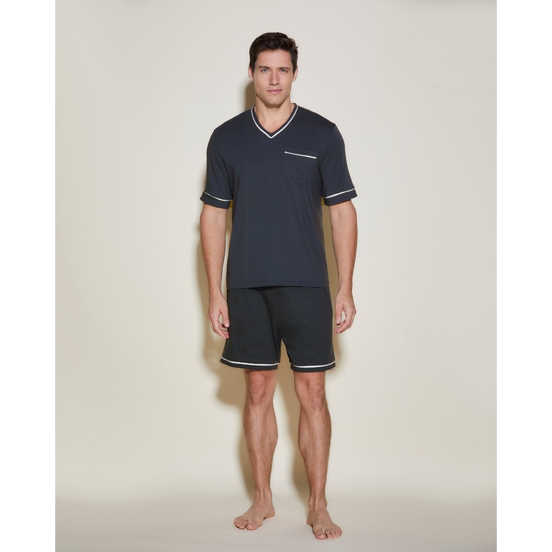 Conjunto De Pijama Para Hombre Con Camisa De Manga Corta Y Pantalones Cortos Antracita/Ivory S