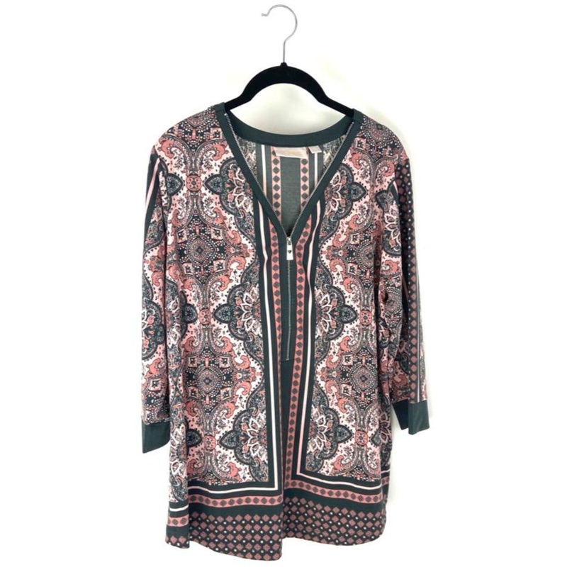 Gray and Pink Pattern Zipper Top – Medium/Large