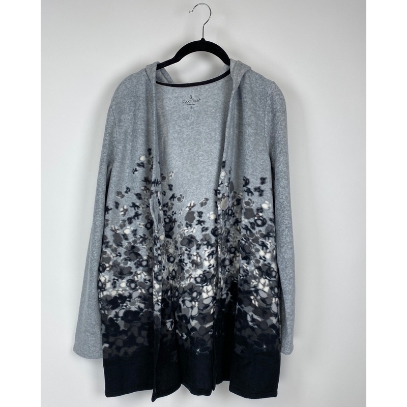 Grey Fleece Printed Cardigan – Extra Small and Small Extra Small