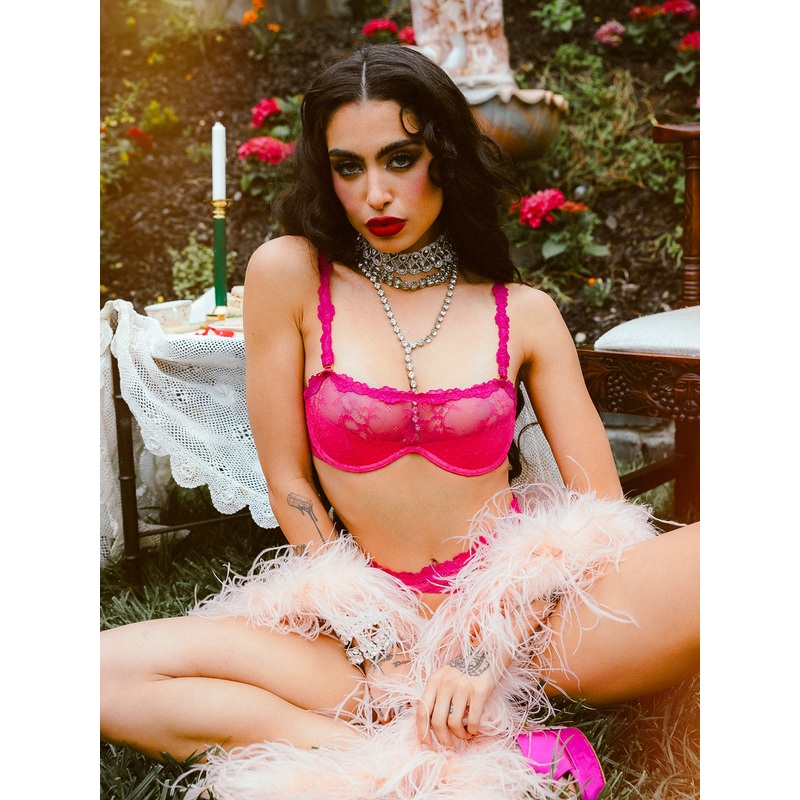 Pia Lace Push Up Half Cup Bandeau Bra Purple/Fuchsia S