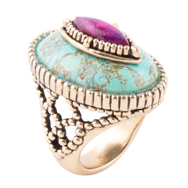 Stacked Stone Blue and Purple Turquoise Golden Ring 7