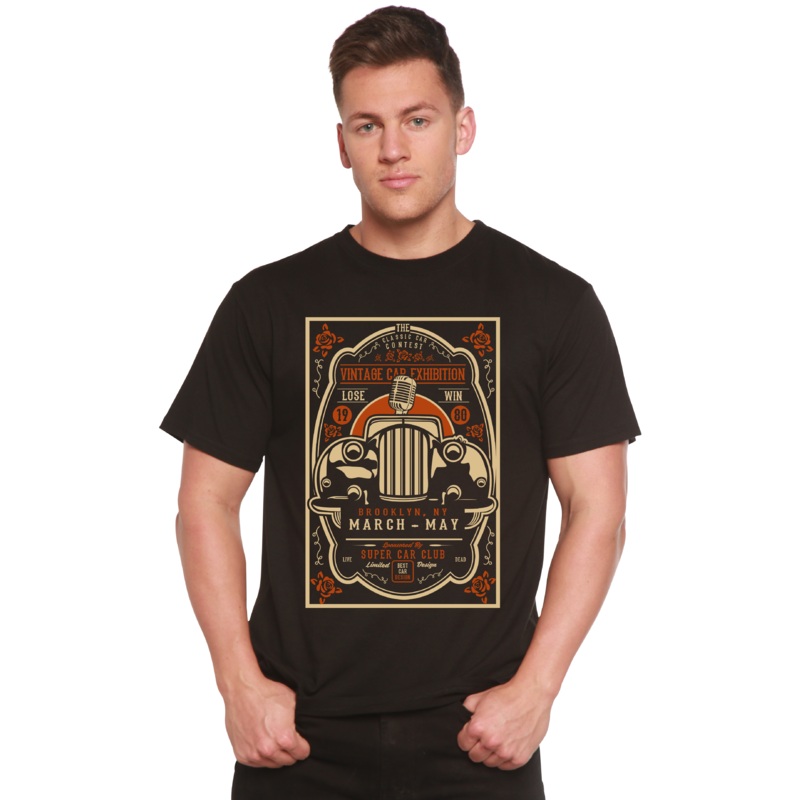Vintage Car Spun Bamboo Men’s Bamboo Viscose/Organic Cotton Short Sleeve Graphic T-Shirt Medium Black