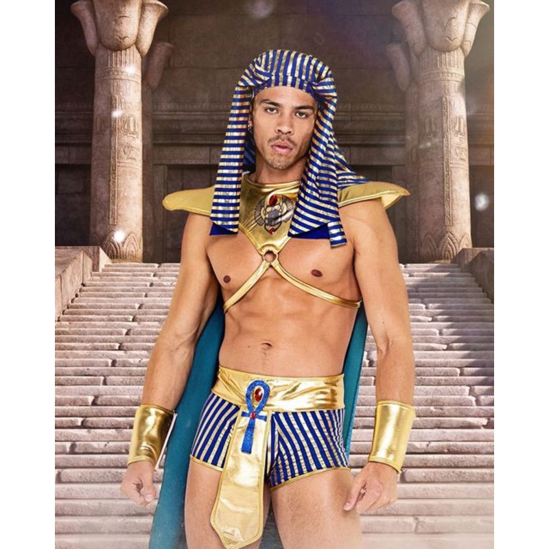 Mens King Pharaoh of Egypt Costume Small Gold/Blue